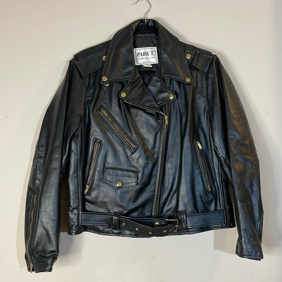 Vintage Park V Black Leather Made in USA Moto Jacket - Picture 1 of 11